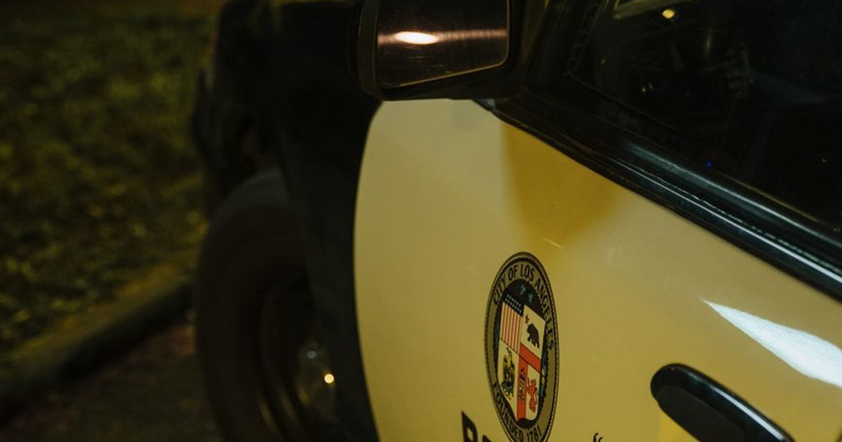LAPD patrol car with City of Los Angeles seal at night